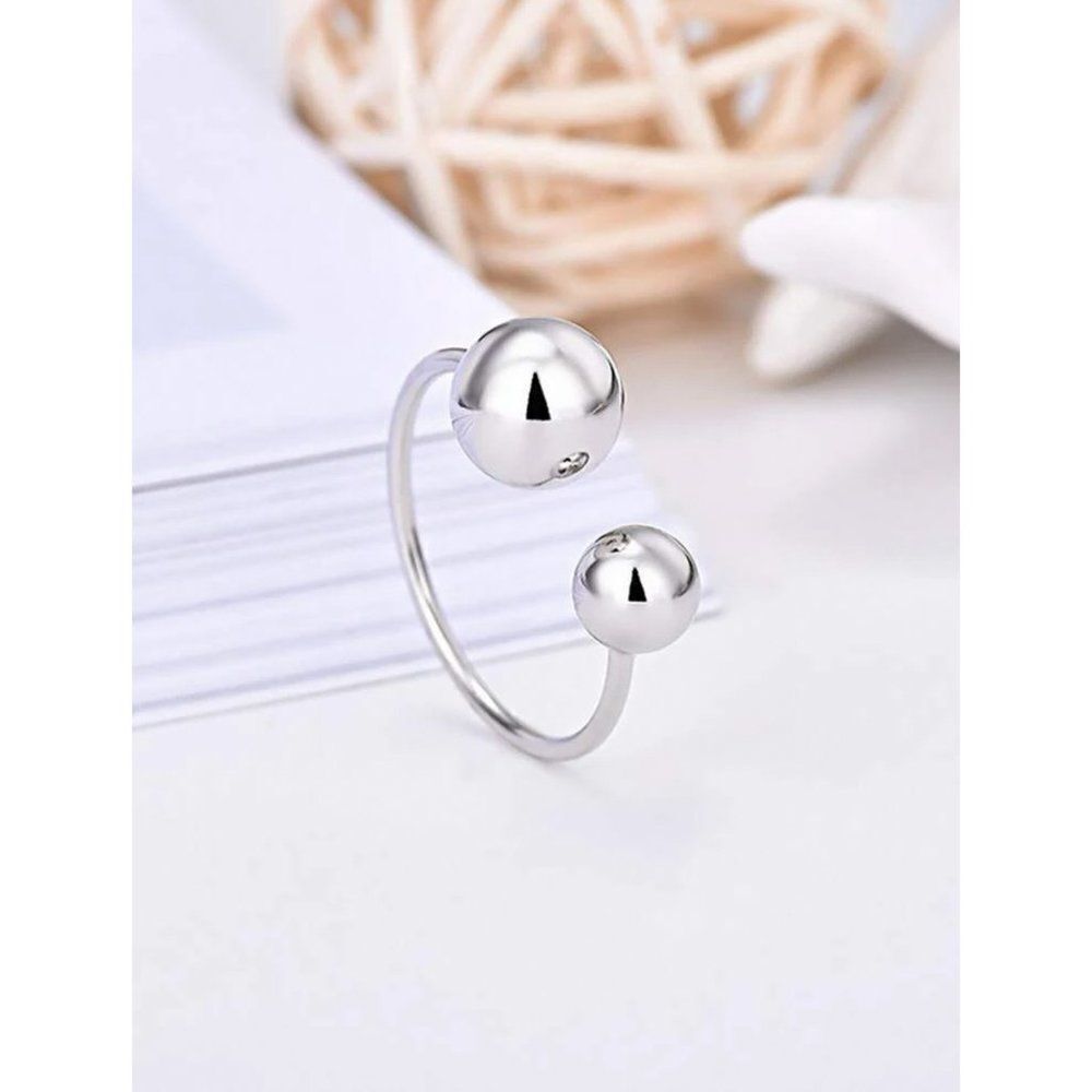 Solid 925 Sterling Silver Hypoallergenic Adjustable Bead Ball Ring - Picture 6 of 7
